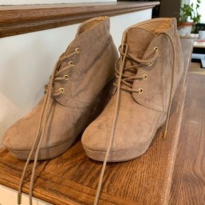 Forever 21 Suede Wedge Lace Up Booties